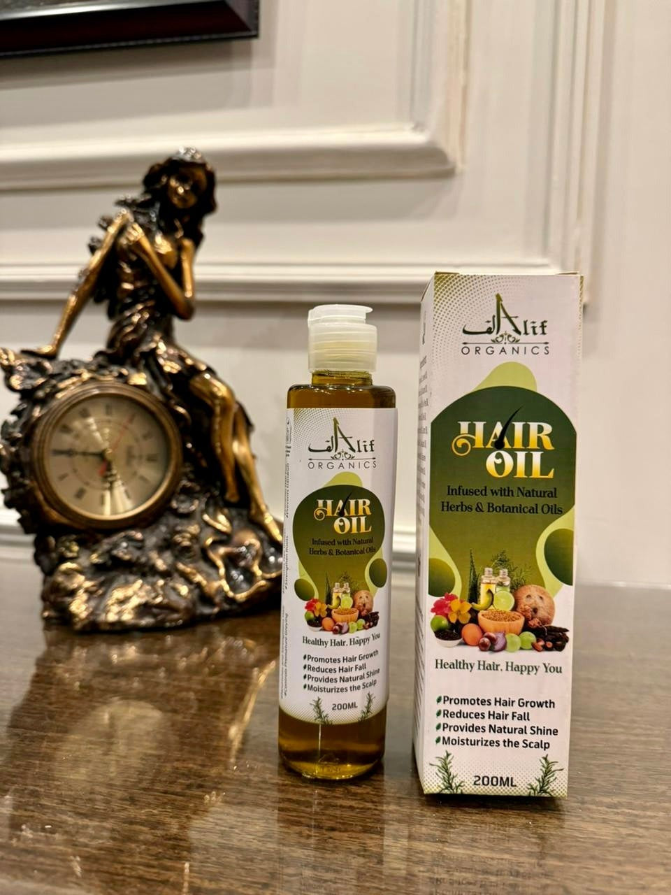 Alif Organics Natural Hair Oil | Infused with Herb & Botanical Oils | Promotes Growth & Reduces Hair Fall | 200ML